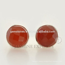 New Fashion 925 Sterling Silver Fanta Chalcedony Gemstone Round Bezel Stud Earrings